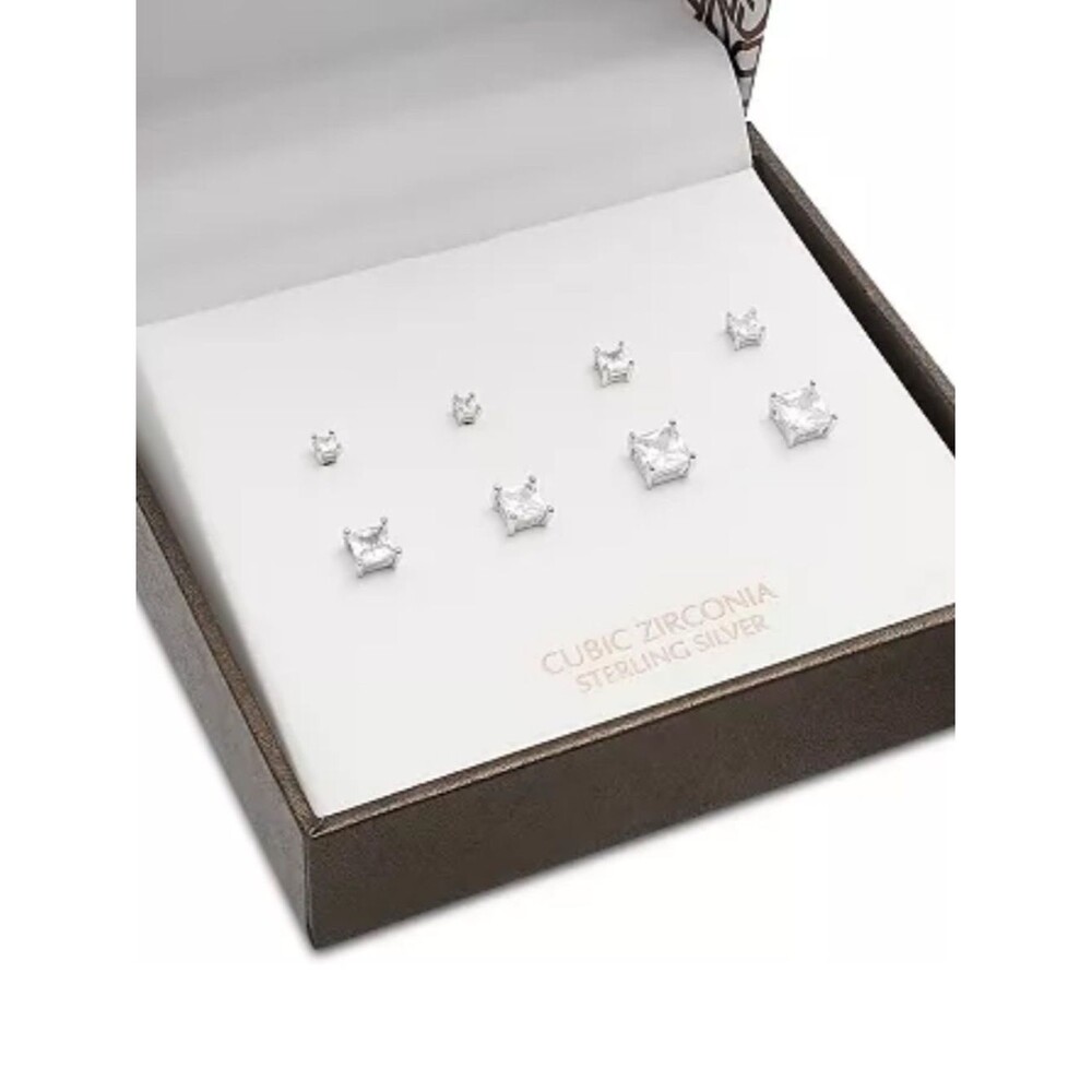 Giani Bernini Sterling Silver Clear Cubic Zirconia Stud Earring Set 3 set